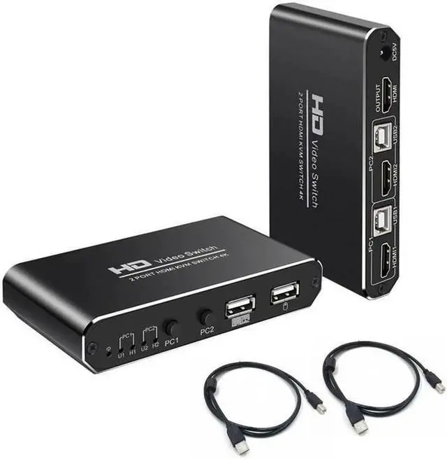 Main image of 1Pcs 2X1 HDMI KVM Switch Monitor Swich UHD 4K@30Hz 2 In 1 Out Hotkey Switch with 2 Pcs 4.9ft KVM Cables Supports Mechanical and Multimedia Keyboard &Mouse USB 2.0 Devices