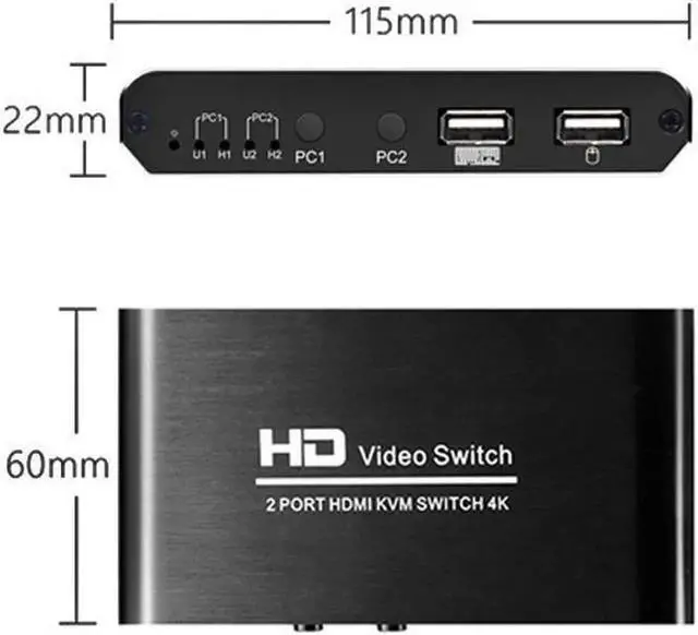 Alt view image 6 of 7 - 1Pcs 2X1 HDMI KVM Switch Monitor Swich UHD 4K@30Hz 2 In 1 Out Hotkey Switch with 2 Pcs 4.9ft KVM Cables Supports Mechanical and Multimedia Keyboard &Mouse USB 2.0 Devices