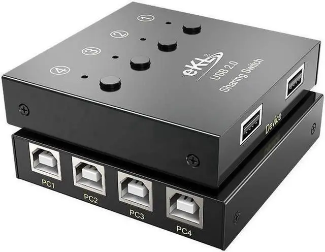 Main image of USB Switch Selector 4 Computers in Sharing 2 USB Devices Out Controller USB 2.0 Peripheral Switcher Box Hub for Mouse Keyboard PCs Scanner Printer with Button Swapping and 4 Pack USB A to B Cable
