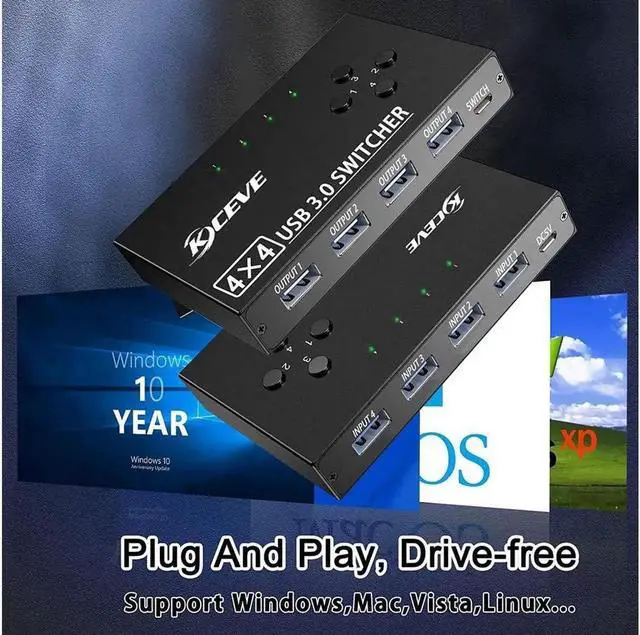 Alt view image 6 of 7 - USB 3.0 Switch Selector 4 Port, 4 in 4 Out USB KVM Switcher 4 Computers Sharing 4 USB Devices, USB Peripheral Switcher for Keyboard Mouse Printer Scanner,with Wired Remote Button and 4 USB 3.0 Cable