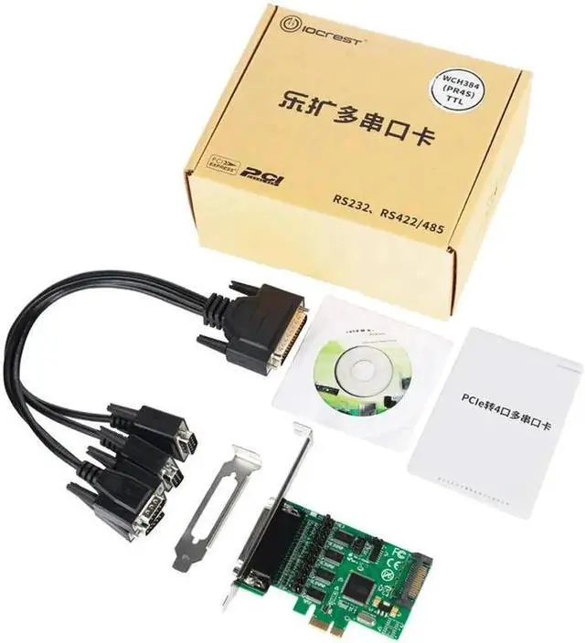 Alt view image 3 of 6 - PCI-E PCI Express to 4 Port RS232 Multi Serail Card WCH384L Chipset DB9 pin COM Adapter PCIE Controller with Fan out Cable