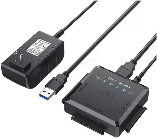 Main image of SATA/IDE to USB 3.0 Adapter, Hard Drive Adapter Cable for Universal 2.5/3.5 Inch IDE/SATA w/One Touch Backup, External Hard Drive Reader for 2.5" 3.5" SSD HDD CD/DVD Optical Drives w/12V/2A Adapter