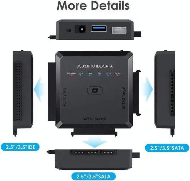 Alt view image 7 of 7 - SATA/IDE to USB 3.0 Adapter, Hard Drive Adapter Cable for Universal 2.5/3.5 Inch IDE/SATA w/One Touch Backup, External Hard Drive Reader for 2.5" 3.5" SSD HDD CD/DVD Optical Drives w/12V/2A Adapter