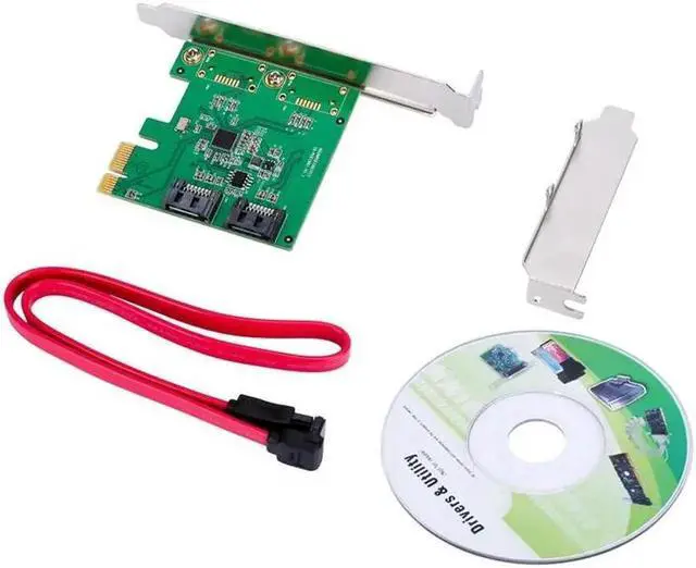 Alt view image 4 of 5 - PCI Express PCIE PCI E SATA Card SATA Controller 2 Port SATA 3 PCIe 2.0 x1 Card Low Profile Bracket ASMedia ASM1061 Chips