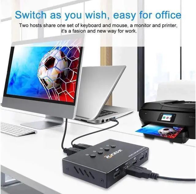 Alt view image 5 of 7 - USB 2.0 Switch Selector, 4 in 4 Out USB HUB KVM Switcher for 4 Computers Sharing 4 USB Devices For Mouse, Keyboard, Scanner, Printer, With Remote control (Battery not included)