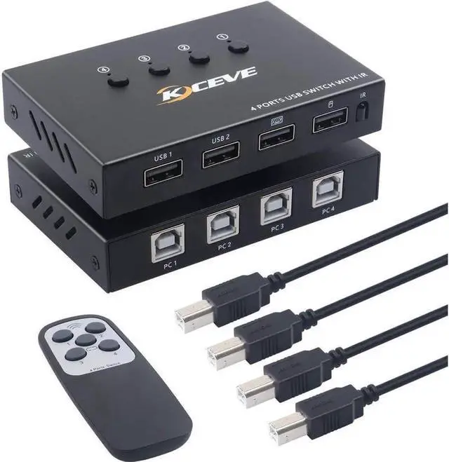 Alt view image 2 of 7 - USB 2.0 Switch Selector, 4 in 4 Out USB HUB KVM Switcher for 4 Computers Sharing 4 USB Devices For Mouse, Keyboard, Scanner, Printer, With Remote control (Battery not included)