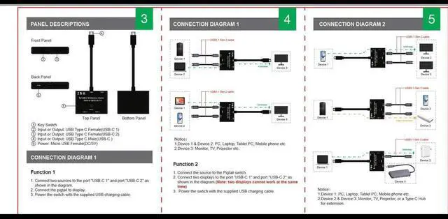 Alt view image 6 of 7 - USB-C 8K Bi-Direction Switch USB3.1 USB Type-C PD 3.0 Splitter 1x2 / 2x1 DATA & VIDEO & PD100W Switcher Use for Computer Monitor Mobile Phone Multiple Source and Displays