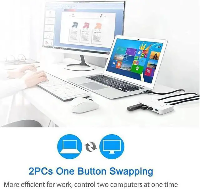 Alt view image 4 of 7 - USB 3.0 KVM Switch Selector 2 in 4 Out, 4 Port 2 Computers Peripheral Switcher Adapter Hub for PC Printer Scanner Mouse Keyboard with One Button Switch Compatible with Windows/Mac/Linux System