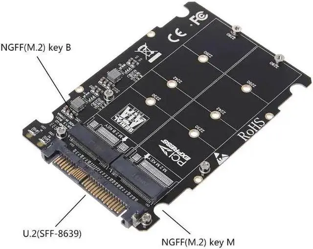 Alt view image 6 of 6 - M.2 SSD to U.2 Adapter 2 in 1 M.2 NVMe Key B/M SSD to PCI e U.2 SFF 8639 Adapter PCIe M2 Converter Desktop Computer