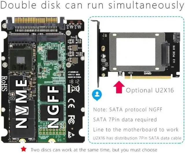 Main image of M.2 SSD to U.2 Adapter 2 in 1 M.2 NVMe Key B/M SSD to PCI e U.2 SFF 8639 Adapter PCIe M2 Converter Desktop Computer