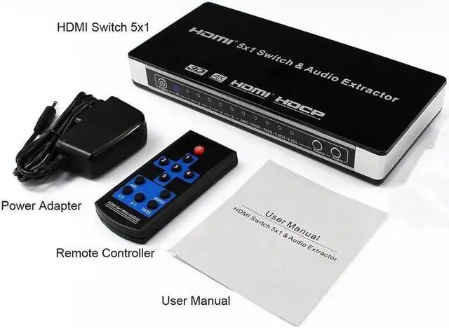 Alt view image 3 of 7 - 5x1HDMI Switch HDMI with Audio Extractor ARC IR Remote HDMI Switcher, 4Kx2K 3D ARC Audio EDID 7.1CH/ADV/2CH 5 Port HDMI Audio Extractor Switch Converter for PS3, PS4, Bluray Player, Virgin Box