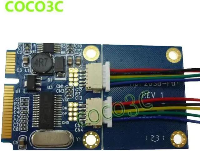 Alt view image 3 of 6 - Mini PCI-e to USB 2.0 2 ports adapter +2 USB2.0 cable mini card support USB WiFi , bluetooth adapter U Flash Card