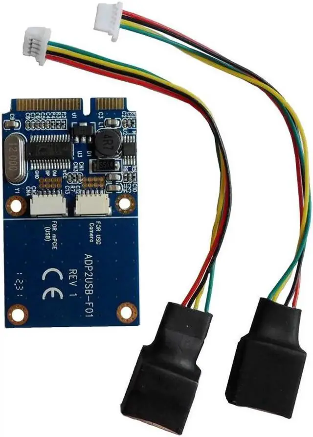 Alt view image 5 of 6 - Mini PCI-e to USB 2.0 2 ports adapter +2 USB2.0 cable mini card support USB WiFi , bluetooth adapter U Flash Card