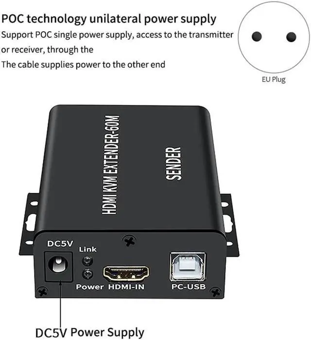 Alt view image 5 of 6 - HDMI-Compatible KVM Extender 60M over Cat5/6 Ethernet Cable 1080P USB Audio Video Converter for PC TV Monitor-EU Plug