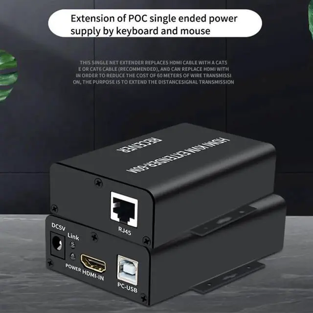 Alt view image 3 of 6 - HDMI-Compatible KVM Extender 60M over Cat5/6 Ethernet Cable 1080P USB Audio Video Converter for PC TV Monitor-EU Plug