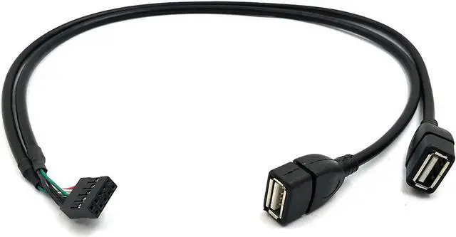 Main image of 30CM 10 Pin Motherboard Female Header to 2 Port Dual USB 2.0 Male Adapter Dupont Y Splitter Cable (10Pin/2AM)