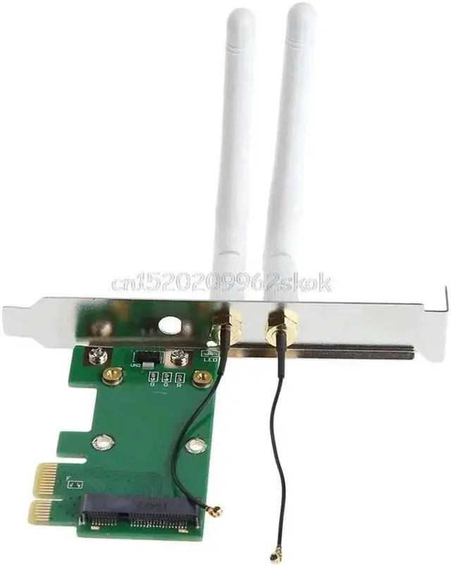 Alt view image 6 of 6 - Wireless Wifi Network Card Mini PCI-E To PCI-E 1X Desktop Adapter + 2 Antennas
