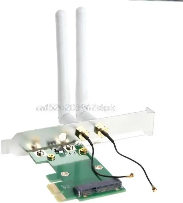 Alt view image 2 of 6 - Wireless Wifi Network Card Mini PCI-E To PCI-E 1X Desktop Adapter + 2 Antennas