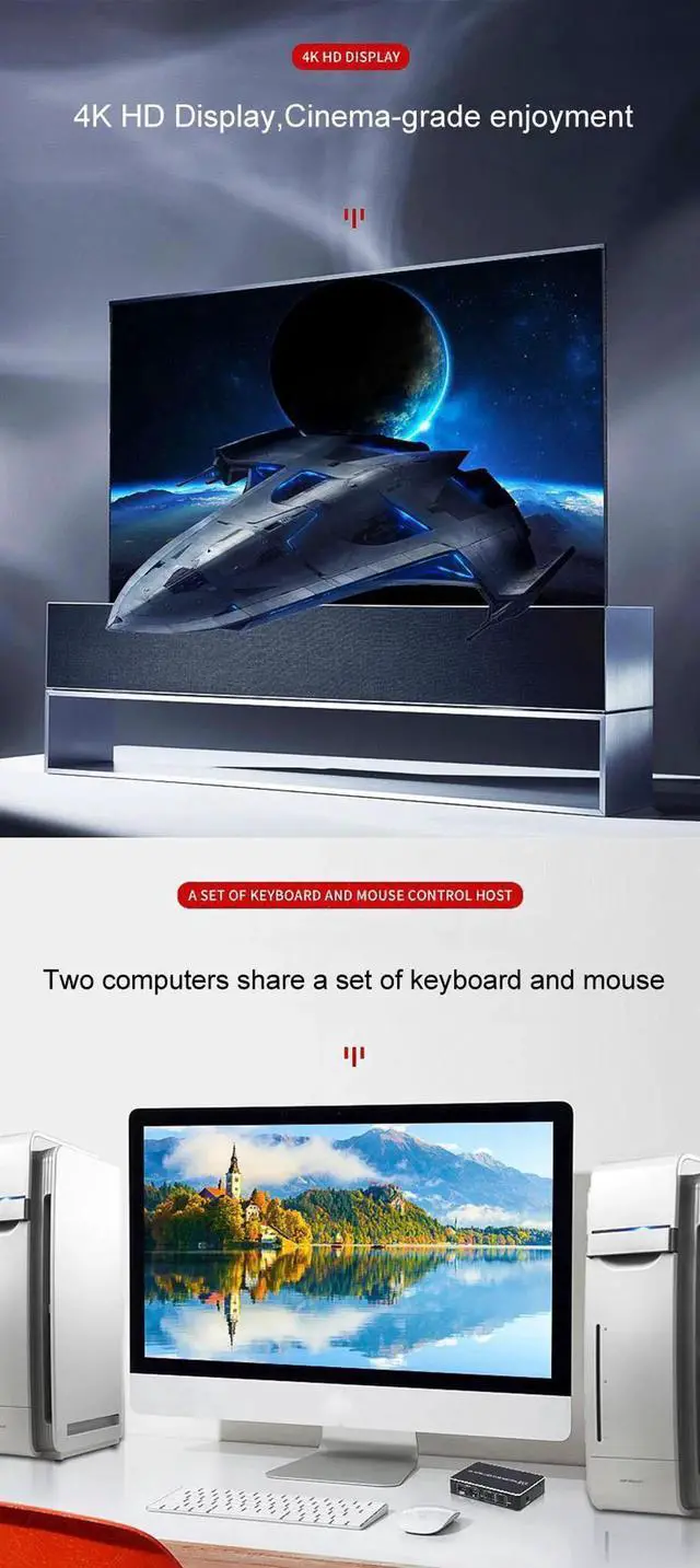 Alt view image 4 of 6 - 4K 60Hz 2 Port USB HDMI KVM Switch 1080p HDMI 2.0 Switcher 2X1 Support Keyboard Mouse Printer, Laptop To Monitor Video Converter