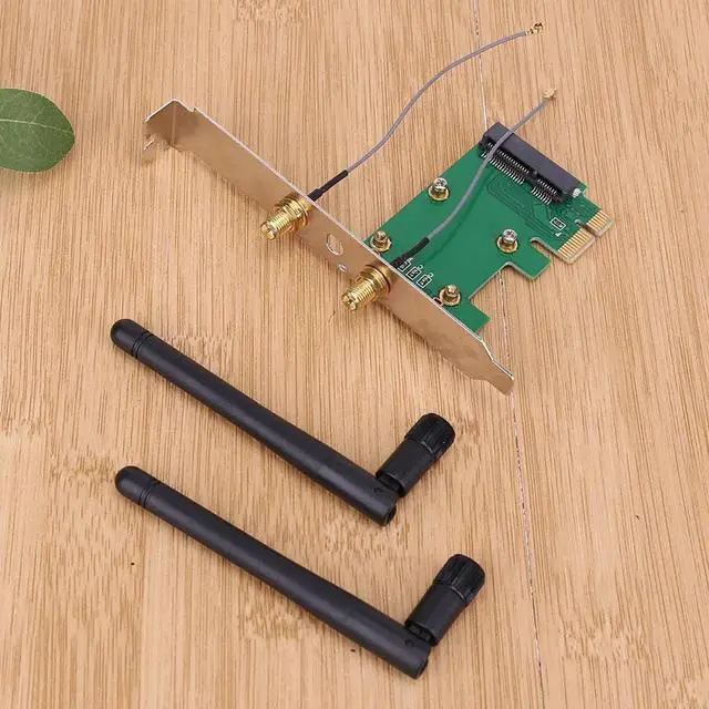 Alt view image 3 of 6 - Mini PCI-e to PCI-e Converter Wireless Network Card with 2 External Antenna Wireless Adapter for Desktop