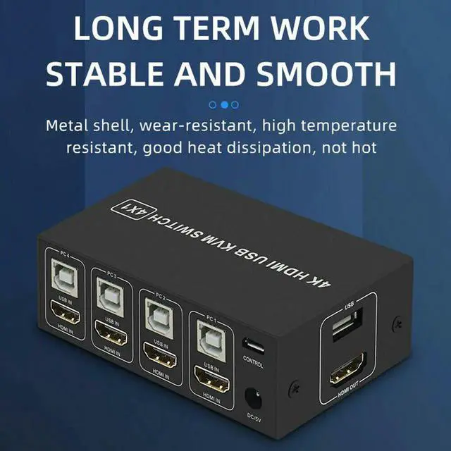 Alt view image 2 of 6 - 4 port HD KVM Switch HDMI-compatible 4K USB HD Switcher HD KVM HDMI compatible 4 in 1 out 4K 30HZ win10/8/mac os. PC laptop