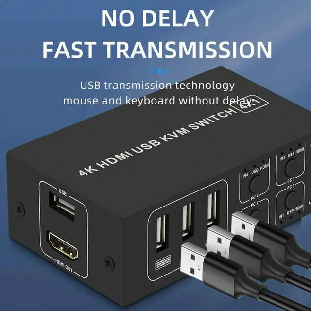 Alt view image 5 of 6 - 4 port HD KVM Switch HDMI-compatible 4K USB HD Switcher HD KVM HDMI compatible 4 in 1 out 4K 30HZ win10/8/mac os. PC laptop