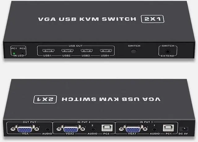 Alt view image 4 of 5 - USB VGA KVM Switch 2x1 2 port audio&video VGA Multi-viewer KVM function switcher box Multiviewer with Remote control