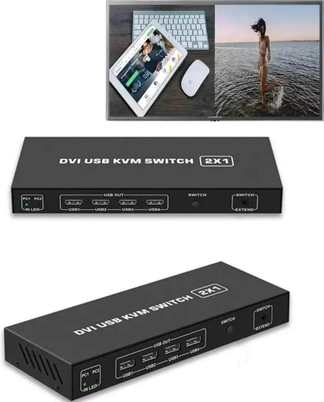Main image of USB VGA KVM Switch 2x1 2 port audio&video VGA Multi-viewer KVM function switcher box Multiviewer with Remote control