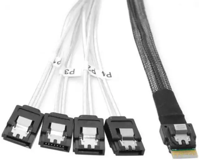 Alt view image 4 of 7 - Aomoproing Slim Line SAS 4.0 SFF-8654 4i 38pin Host to 4 SATA 7pin Target Hard Disk Fanout Raid Cable 50cm