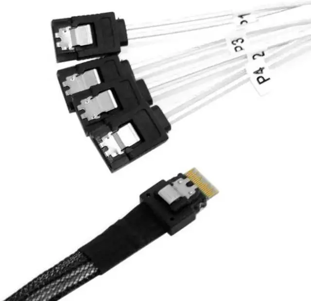 Alt view image 3 of 7 - Aomoproing Slim Line SAS 4.0 SFF-8654 4i 38pin Host to 4 SATA 7pin Target Hard Disk Fanout Raid Cable 50cm