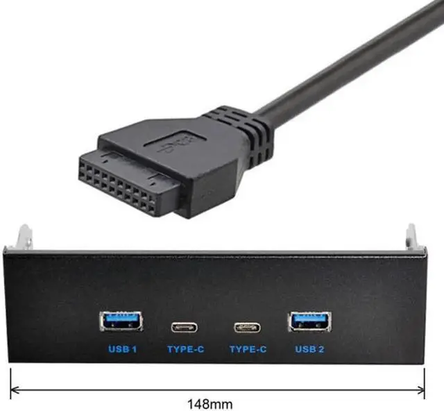 Main image of Aomoproing USB-C & USB 3.0 HUB 4 Ports Front Panel to Motherboard 20Pin Connector Cable for 5.25" CD-ROM Bay U3-111