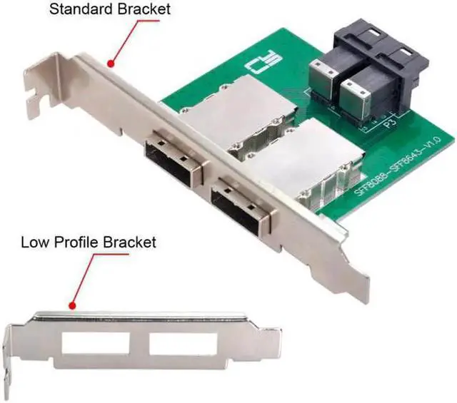 Alt view image 2 of 7 - Aomoproing Dual Ports Mini SAS SFF-8088 To Internal SAS HD SFF-8643 PCBA Female Adapter With Low Profile Bracket