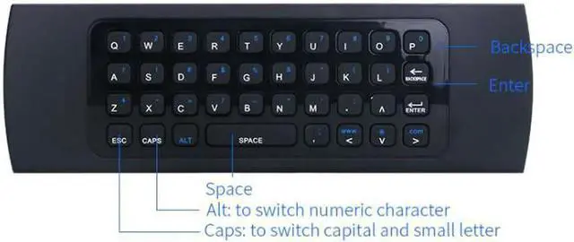 Alt view image 3 of 5 - Aomoproing Qwerty Keyboard for Smart TV Android TV box KODI XBMC MXQ MX3 M8S+T8 QBox 2.4GHz Wireless Remote Control Fly Air Mouse