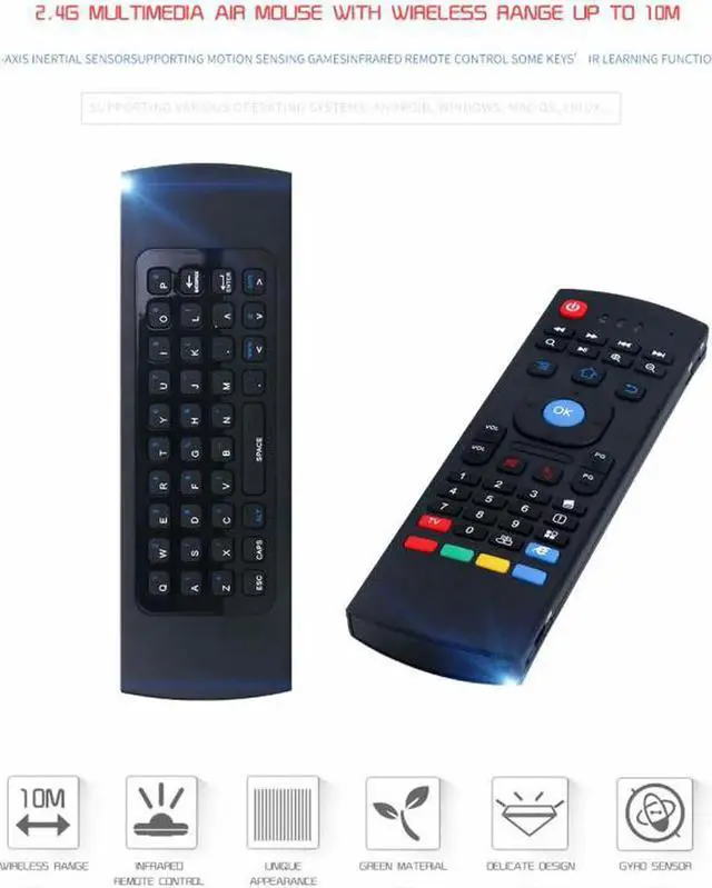 Alt view image 4 of 5 - Aomoproing Qwerty Keyboard for Smart TV Android TV box KODI XBMC MXQ MX3 M8S+T8 QBox 2.4GHz Wireless Remote Control Fly Air Mouse
