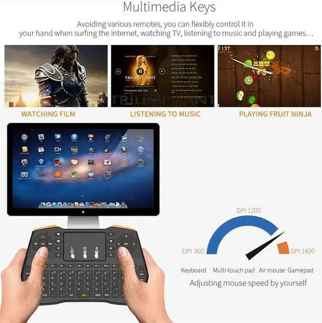 Alt view image 4 of 6 - Aomoproing Original VIBOTON i8 Plus 2.4G Wireless Keyboard Fly Air Mouse with Touchpad 3-Color Backlight For Laptop/Tablet/PC/TV box/Gamer