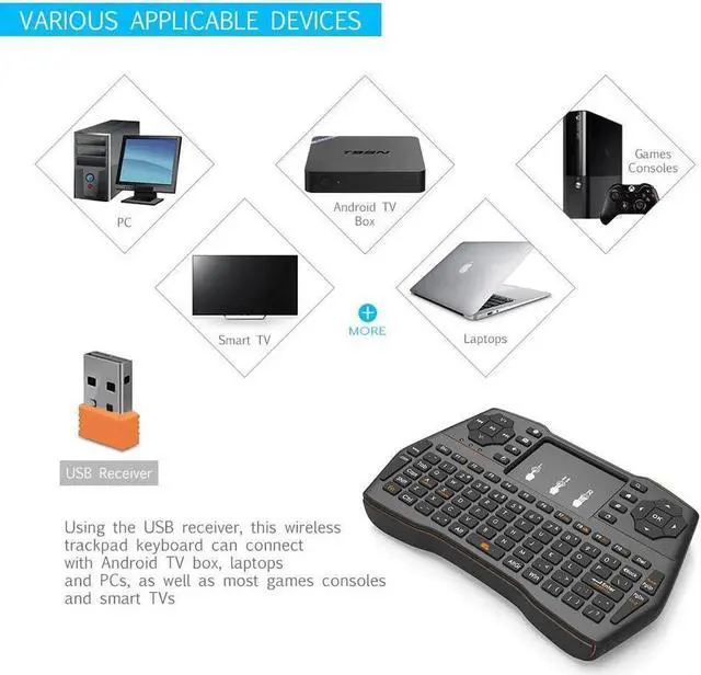 Alt view image 5 of 6 - Aomoproing Original VIBOTON i8 Plus 2.4G Wireless Keyboard Fly Air Mouse with Touchpad 3-Color Backlight For Laptop/Tablet/PC/TV box/Gamer