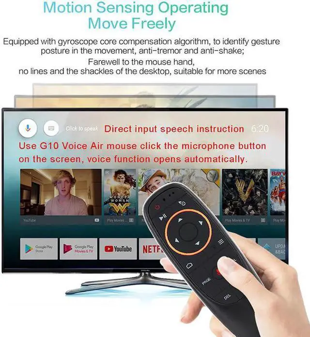 Alt view image 3 of 6 - Aomoproing G10 Air Mouse Voice Control 2.4GHz Wireless Google Microphone USB Receiver Gyro Sensing Smart Remote Control for Android TV BOX