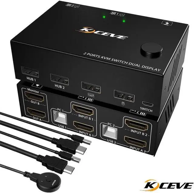 Main image of KC-KVM202 HD KVM Switcher Dual Display Switcher up to 3840*2160@30Hz Video Resolution Plug and Play Wide Compatibility