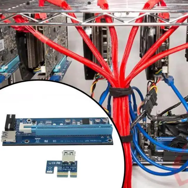 Alt view image 4 of 6 - PCI-E Riser Card PCI Express 1X 2X 4X 8X 16X Graphics Card Raiser 4Pin SATA PCIe Riser Board for Bitcoin Mining BTC Miner