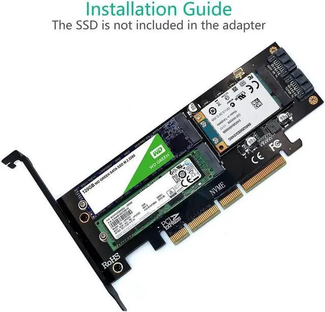 Alt view image 5 of 6 - M.2 NVMe SSD NGFF mSATA to PCI E X4/X8/X16 Raiser M Key B Key mSATA 3in1 PCI Express Riser Card mSATA SSD PCIE M.2 SATA Adapter