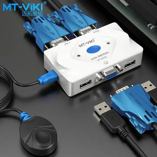 Alt view image 2 of 6 - MT-VIKI VGA KVM Switch Computer Shared Monitor USB Keyboard Mouse 2 in 1 out hot key switch MT-201KL