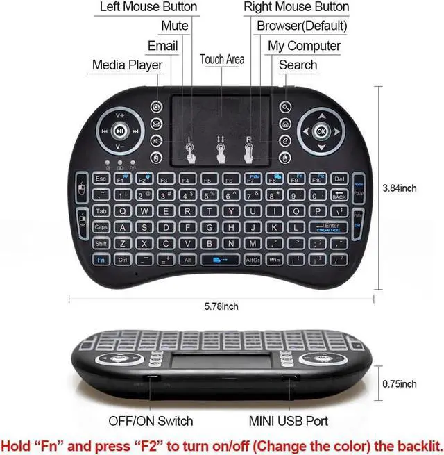 Alt view image 3 of 6 - Aomoproing 2.4GHz Multi-Function i8 Mini Wireless Keyboard Air Mouse with TouchPad Backlit for Android TV Box/Laptops/Mini PC