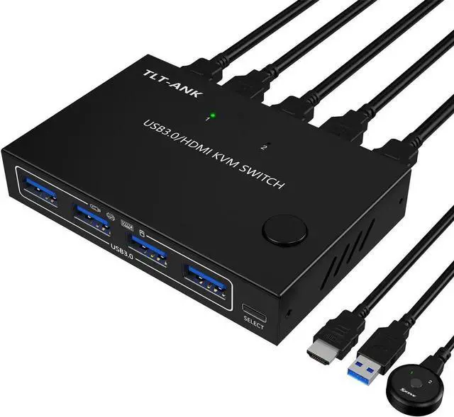 Alt view image 2 of 6 - USB 3.0 HDMI KVM Switch HD 4K@60Hz KVM HDMI Switch Controls 2 Computers Or Laptop Monitors Dual Input Display 18Gbps High Rate