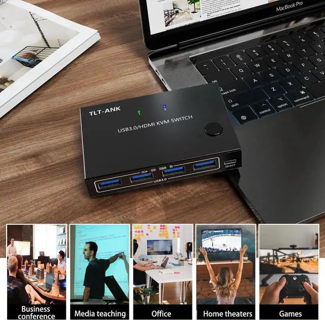 Alt view image 3 of 6 - USB 3.0 HDMI KVM Switch HD 4K@60Hz KVM HDMI Switch Controls 2 Computers Or Laptop Monitors Dual Input Display 18Gbps High Rate