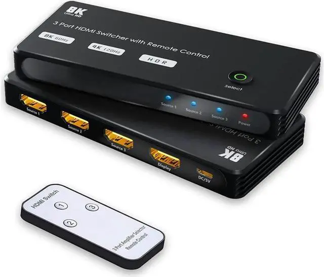 Main image of 8K HDMI Switch 3 in 1 Out, Ultra-HD 48Gbps HDMI 2.1 Switcher with Remote Control, Support 8K @60Hz 4K @120Hz, Dynamic HDR, Compatible with PS5, Xbox X