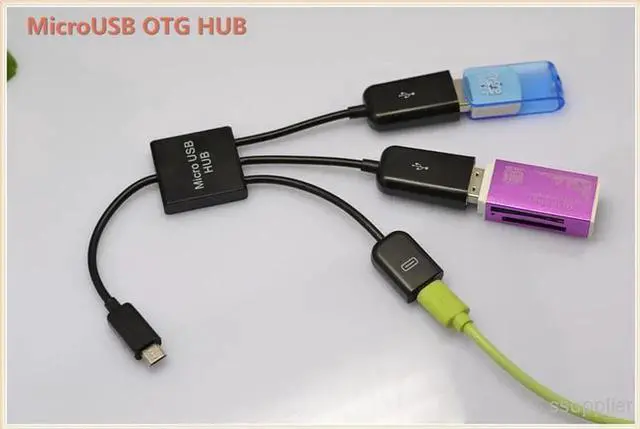 Alt view image 4 of 7 - 5Pin Micro B Male to 2 Port USB A Female OTG Host Hub Splitter Data Sync Cable + Micro USB Female Power Supply Line Combo
