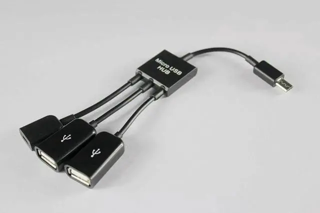 Alt view image 2 of 7 - 5Pin Micro B Male to 2 Port USB A Female OTG Host Hub Splitter Data Sync Cable + Micro USB Female Power Supply Line Combo