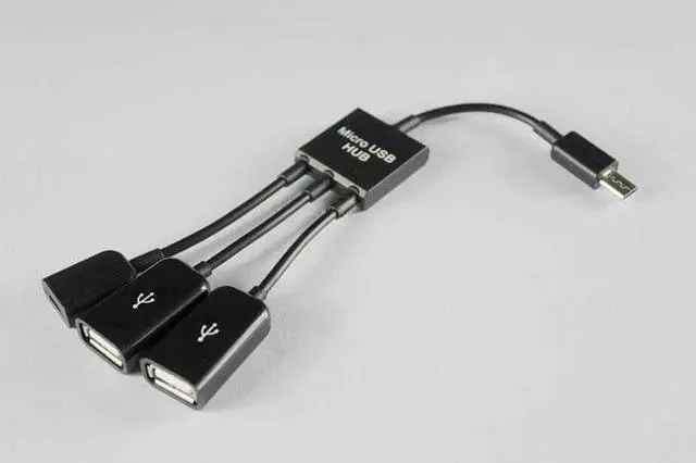 Main image of 5Pin Micro B Male to 2 Port USB A Female OTG Host Hub Splitter Data Sync Cable + Micro USB Female Power Supply Line Combo