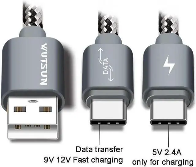 Alt view image 3 of 7 - USB 2.0 Type A Male To Dual USB C Type C Male Splitter Y Fast Charging Data Cable Cord for Android Mobile Phone Tablet
