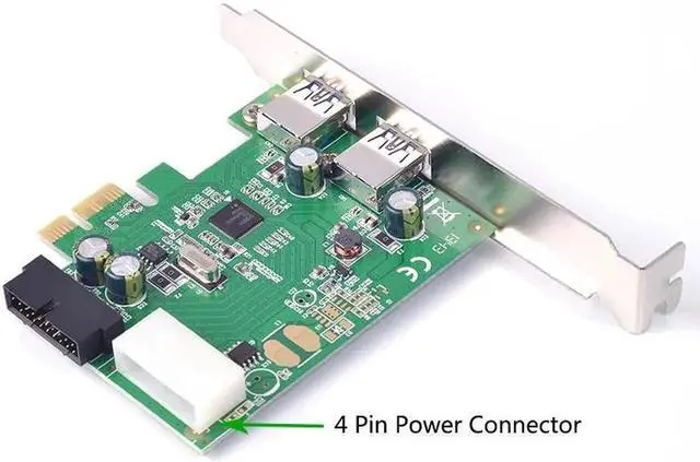 Alt view image 2 of 6 - 4 Ports USB3.0 PCI-E PCIe Card ( 2-External port + Dual Port Internal USB 3.0 Connector ) Renesas NEC Chip 4pin power supply